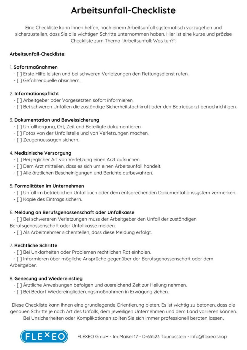 Arbeitsunfall - Was tun? Leitfaden für Betroffene FLEXEO Arbeitsunfall - Was tun? Leitfaden für Betroffene FLEXEO
